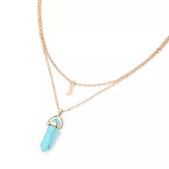 NEW 💎 turquoise gold layered moon charm necklace - Picture 2 of 4